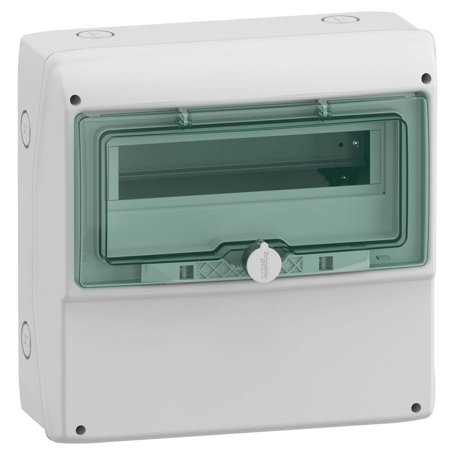 Hermetinis modulinis paskirstymo skydelis Schneider Electric Mureva 10376 1x12 modulių IP65 virštinkinis montavimas skaidrios durelės 340x335x160 mm, pilkas