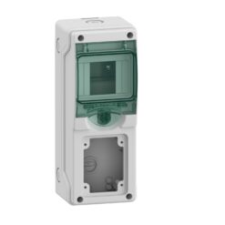 Hermetinis modulinis paskirstymo skydelis Schneider Electric Mureva Enclosure 13175 1 eilė 4 moduliai virštinkinis montavimas IP65 su skaidriomis durelėmis, pilkas