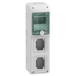 Hermetinis modulinis paskirstymo skydelis Schneider Electric Mureva 13178 virštinkinis montavimas 1x5 moduliai 2 lizdų angos IP65 skaidrios durelės, pilkas
