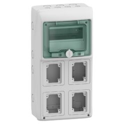 Hermetinis modulinis paskirstymo skydelis Schneider Electric Mureva 13179 virštinkinis montavimas 1x8 moduliai 4 lizdų angos IP65 skaidrios durelės, pilkas