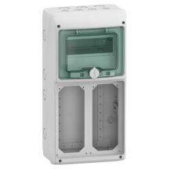 Hermetinis modulinis paskirstymo skydelis Schneider Electric Mureva 13186 virštinkinis 1 eilė 8 moduliai durelės skaidrios IP65 DIN bėgelis, pilkas