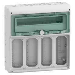 Hermetinis modulinis paskirstymo skydelis Schneider Electric Kaedra 13188 virštinkinis montavimas 1 eilė 18 modulių 4 lizdų angos skaidrios durelės IP65, pilkas