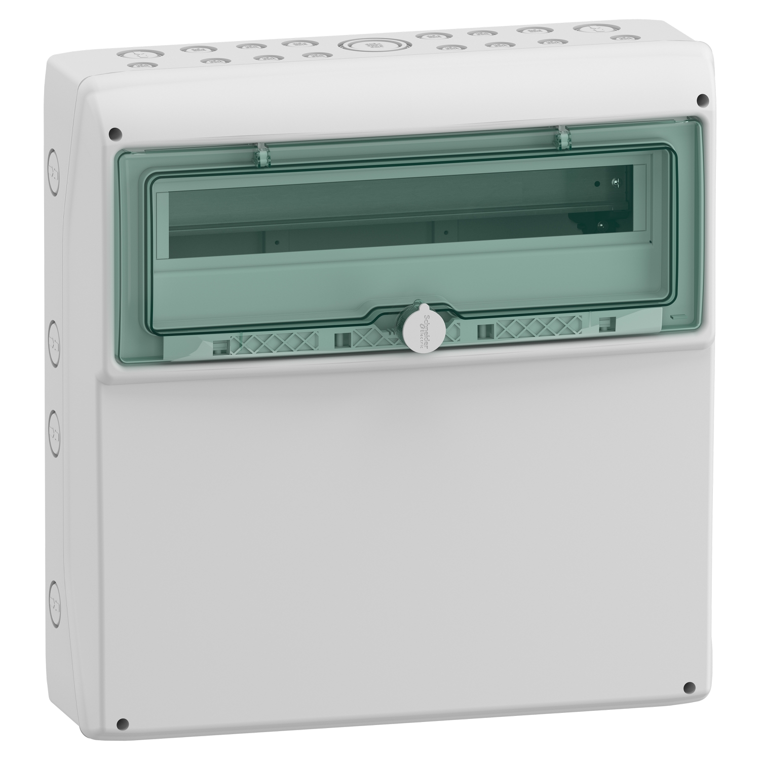 Hermetiškas modulinis paskirstymo skydelis Schneider Electric Mureva Enclosure 13193 1x18 modulių IP65 virštinkinis montavimas skaidrios durelės, pilkas
