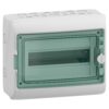 Hermetinis modulinis paskirstymo skydelis Schneider Electric Mureva 13431 1x12 modulių virštinkinis montavimas skaidrios durelės IP65 su įžeminimo ir neutralės gnybtų blokais, pilkas
