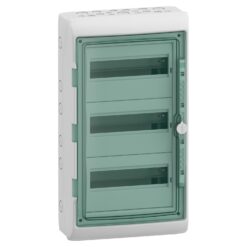 Hermetinis modulinis paskirstymo skydelis Schneider Electric Mureva 13435 3 eilės 12 modulių virštinkinis montavimas skaidrios durelės IP65, pilkas