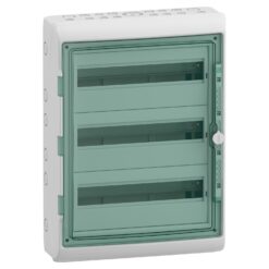 Hermetinis modulinis paskirstymo skydelis Schneider Electric Mureva 13436 virštinkinis montavimas 3 eilės 18 modulių durelės IP65, pilkas