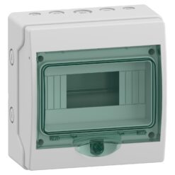 Hermetinis modulinis paskirstymo skydelis Schneider Electric Mureva 13443 virštinkinis montavimas 1 eilė 8 moduliai su skaidriomis durelėmis IP65, pilkas