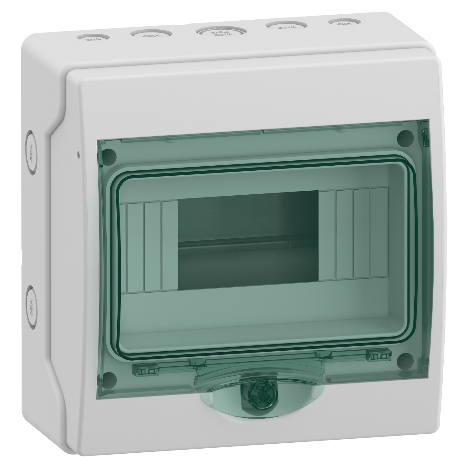Hermetinis modulinis paskirstymo skydelis Schneider Electric Mureva 13443 virštinkinis montavimas 1 eilė 8 moduliai su skaidriomis durelėmis IP65, pilkas
