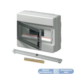 Hermetiškas modulinis paskirstymo skydelis Elettrocanali EC62008E 8 moduliai 1 eilė IP65 virštinkinis montavimas skaidrios durelės, pilkas