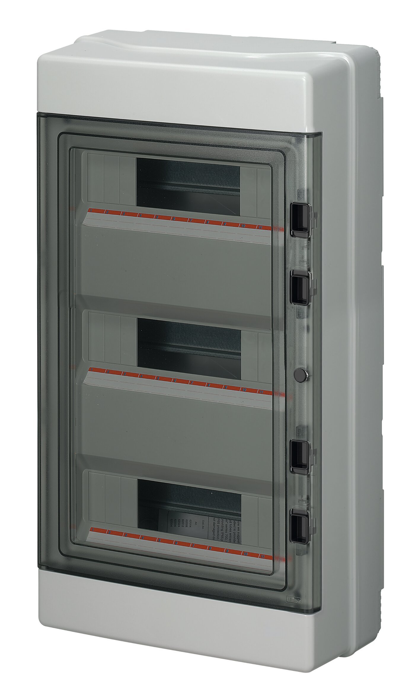 Hermetinis modulinis paskirstymo skydelis Elettrocanali EC62036-3 virštinkinis montavimas 3 eilės 36 moduliai su skaidriomis durelėmis IP65, pilkas