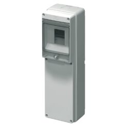 Hermetiškas modulinis paskirstymo skydelis Elettrocanali EC69001 virštinkinis montavimas 1 eilė 4 moduliai IP65 skaidrus dangtis su užraktu, pilkas