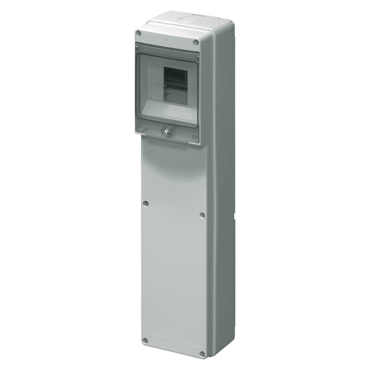 Hermetinis modulinis paskirstymo skydelis Elettrocanali EC69002 virštinkinis montavimas 1 eilė 4 moduliai IP65 skaidrios durelės su užraktu, pilkas