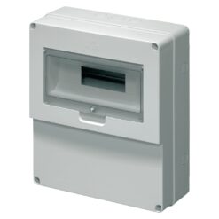 Hermetiškas modulinis paskirstymo skydelis Elettrocanali EC69004 12 modulių 1 eilė IP65 virštinkinis montavimas skaidrios durelės su užraktu, pilkas