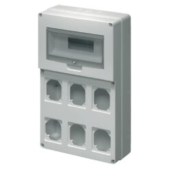 Hermetinis modulinis paskirstymo skydelis Elettrocanali EC69025 virštinkinis montavimas 1 eilė 12 modulių IP65 su skaidriomis durelėmis, pilkas
